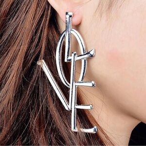 Shiny Silver Long Vertical Love Earrings!
